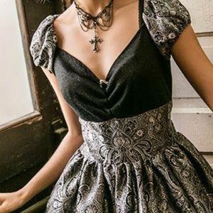 Gothic black and silver brocade dress